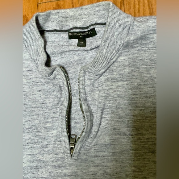 Men's XL Cotton Blue Grey Heather Banana Republic 1/4 Zip Collarless Sweater - Picture 5 of 13